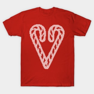 Christmas Sweater Knitted Candy Cane Heart T-Shirt